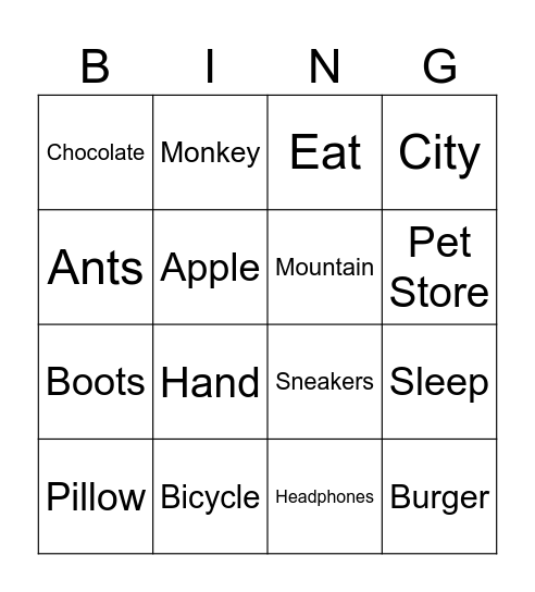 RANDOM WORDS IN ENGLISH Bingo Card
