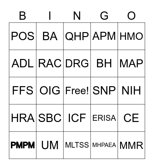 Managed Care BINGO Card
