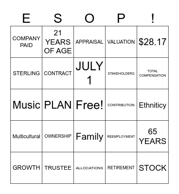 ESOP Bingo Card