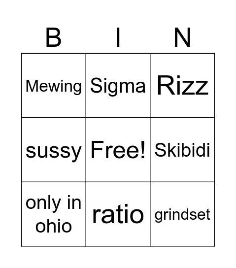 Joshua's Gen Z Terms Bingo Card