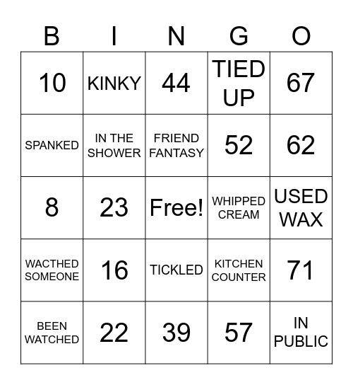 NAUGHTY BINGO Card