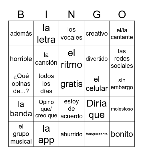 Unidad 1 Bingo Card