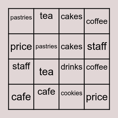 Bingo at a cafe Bingo Card