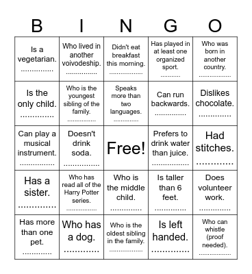 CLP warm-up Bingo Card
