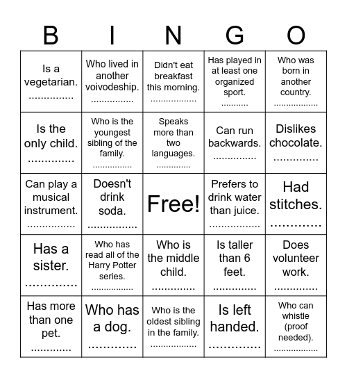 CLP warm-up Bingo Card