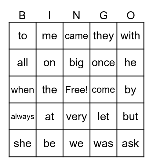 Sight Words Weeks 1 - 09 Bingo Card