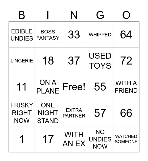 NAUGHTY BINGO Card