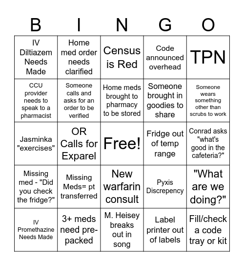 Pharmacy Week Bingo Card