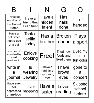 All about me BINGO Card
