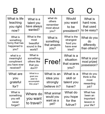 Get to Know You Bingo Card