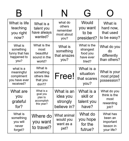 Get to Know You Bingo Card