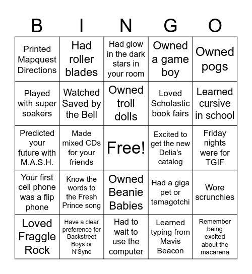 Millennial Bingo Card