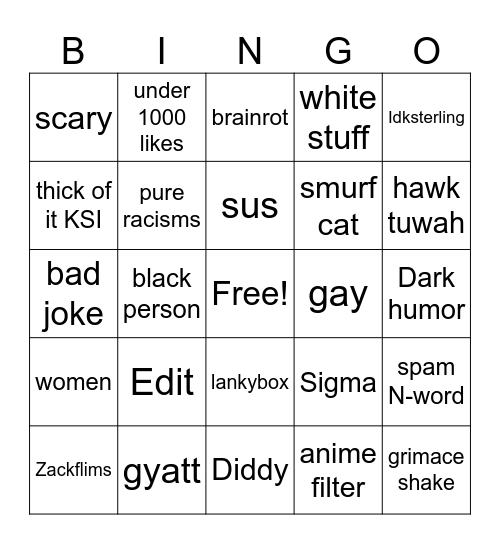 YouTube shorts Bingo Card
