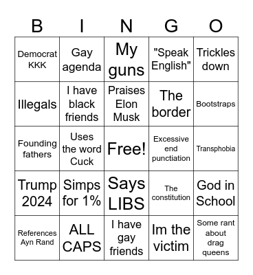 Conservative Bingo Card