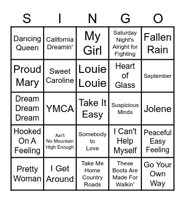 SINGO Bingo Card