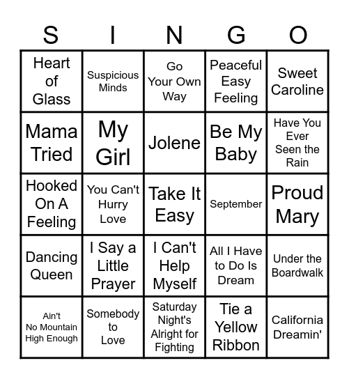 SINGO Bingo Card