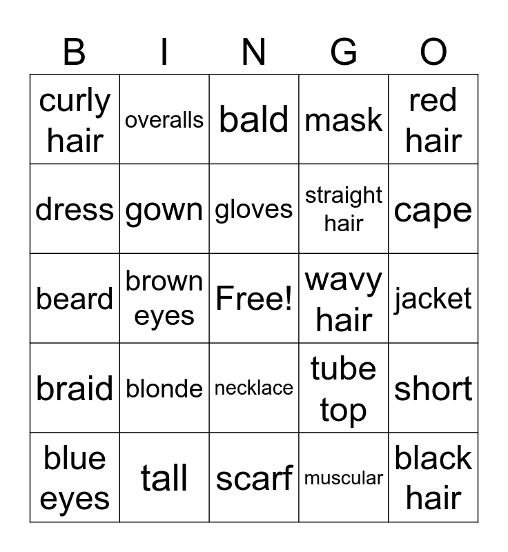 Description Bingo Card