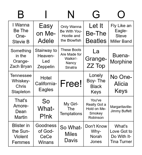 Music Bingo Card