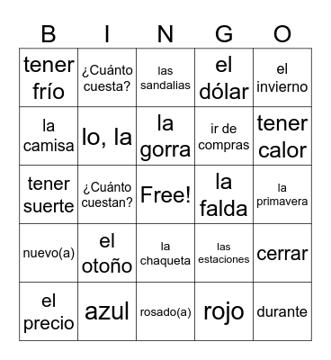 U4L1 Vocabulary Bingo Card