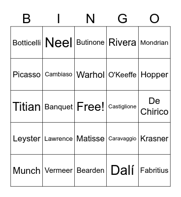 ART UIL 24-25 Bingo Card