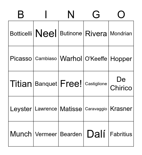 ART UIL 24-25 Bingo Card