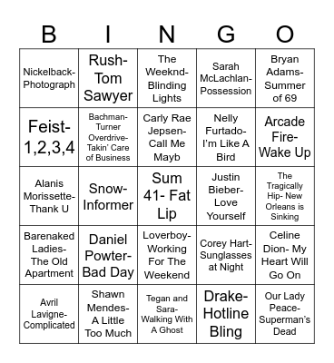 Radio Bingo Oh, Canada Bingo Card