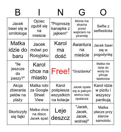 WAKACJE STARTER PACK Bingo Card