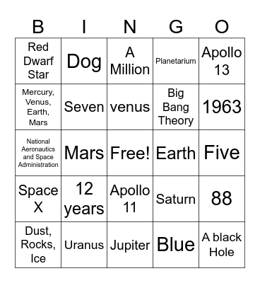 Space Bingo Card