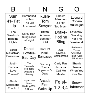 Radio Bingo Oh, Canada Bingo Card