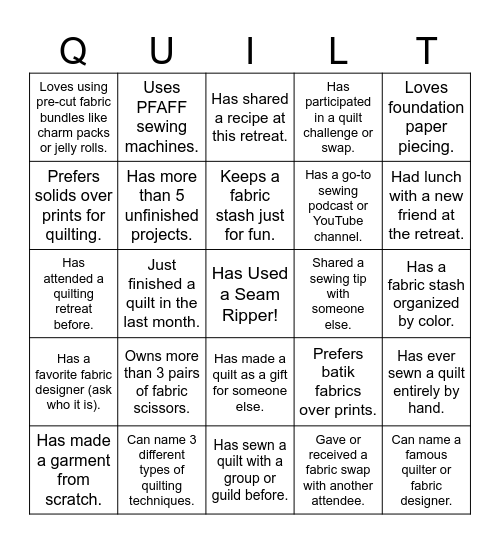 Retreat Bingo Card