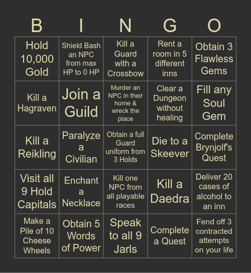 Skyrim Randomizer Bingo Card