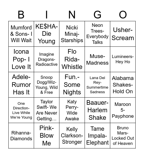 Radio Bingo Class of 2012 Bingo Card