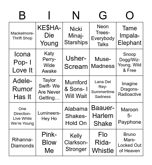 Radio Bingo Class of 2012 Bingo Card