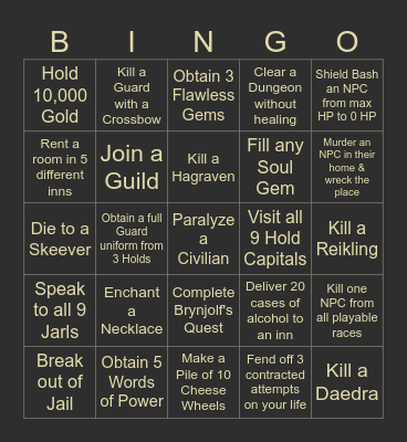Skyrim Randomizer Bingo Card