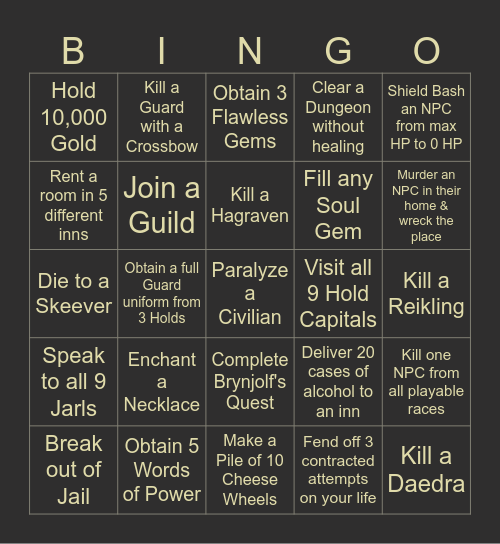 Skyrim Randomizer Bingo Card