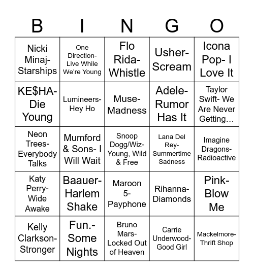 Radio Bingo Class of 2012 Bingo Card