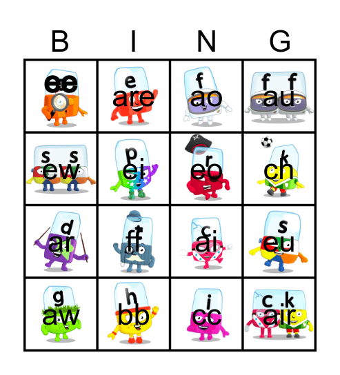 Alphablocks Phase 2 Bingo Card