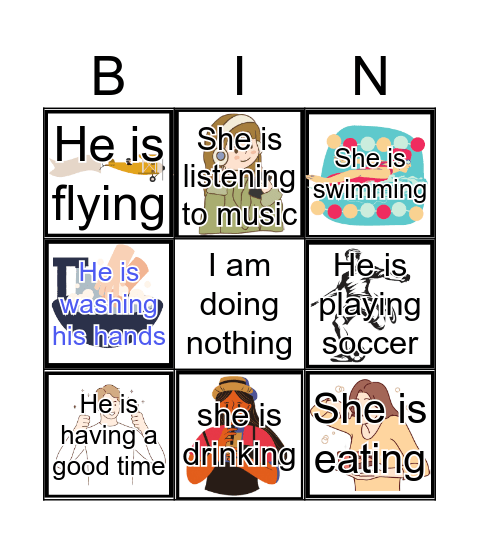 Present Continuous 1 Bingo Card