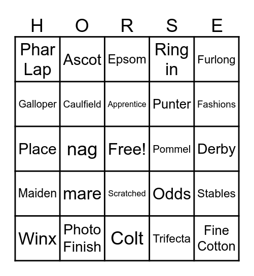 And They're Off! Bingo Card