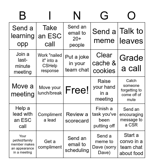 Manager BINGO Card