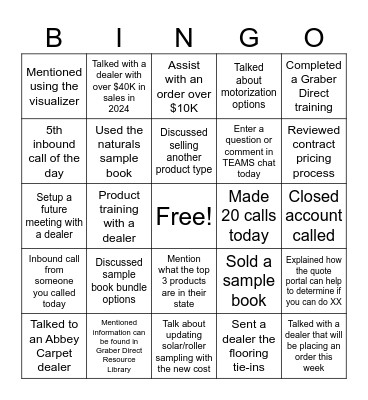 Fall Dealer Bingo Card