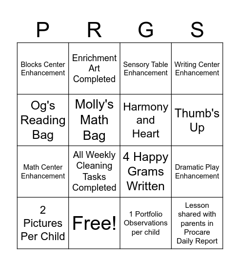 Primrose Bingo Card