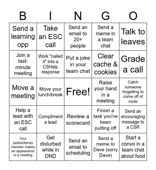 Manager BINGO Card