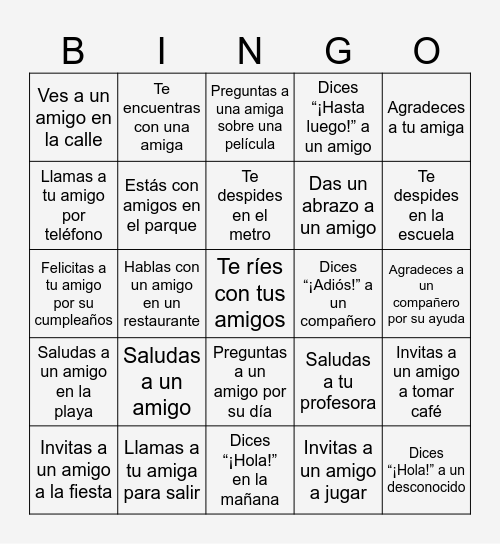 ¡Tío! ¡Tía! Bingo Card