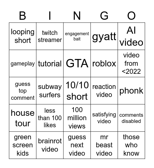 Untitled Bingo Card