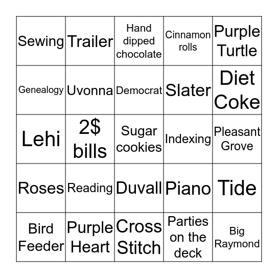Duvall Bingo Card