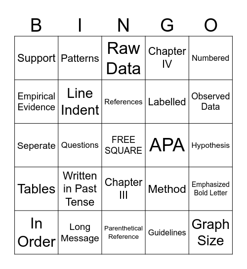 RESEARCH BINGO Card