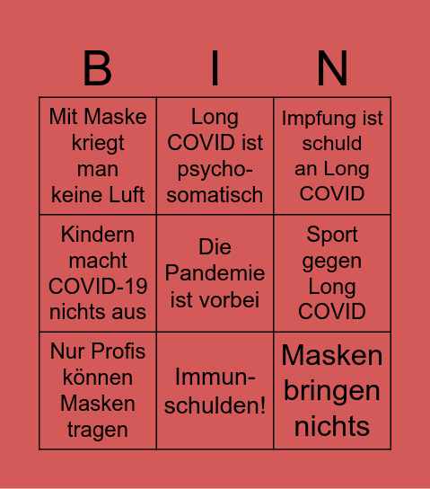 DAS COVID-19 BULLSHIT BINGO Card