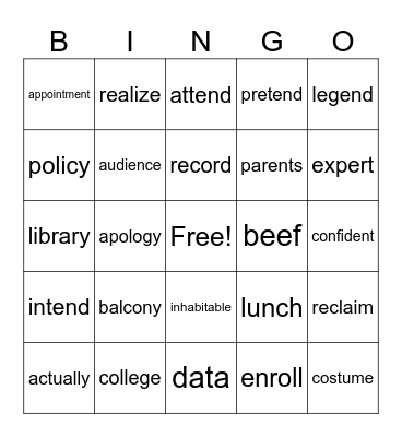 Untitled Bingo Card