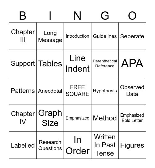 RESEARCH BINGO Card